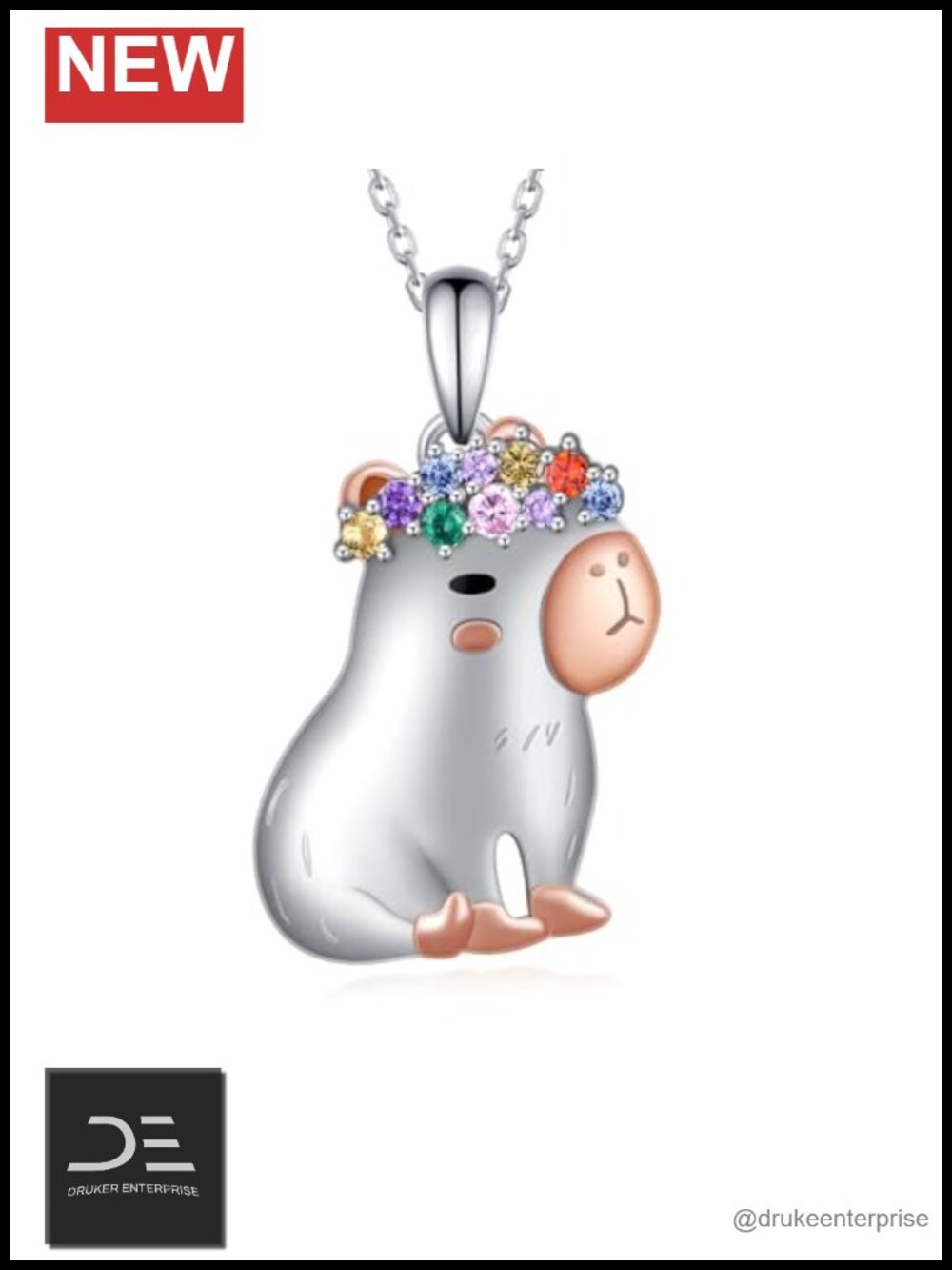 Sterling Silver Animal Pendant Necklace with Colored Zircon